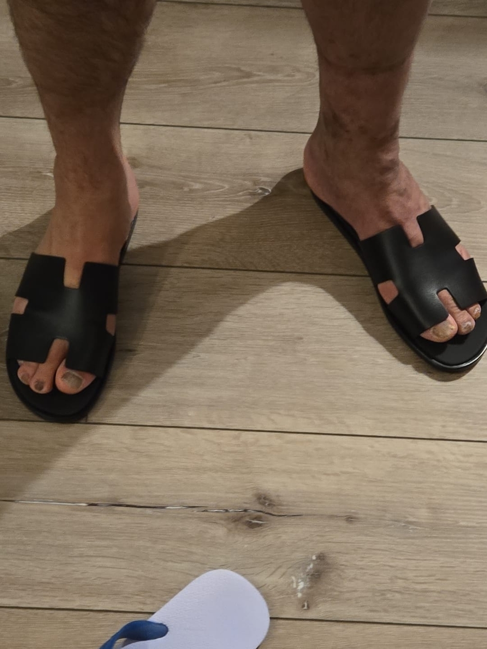 Men's Hermes Black Leather Slide Sandals